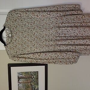 ARDENE, XL dress, Boho,flower print, cream and brown, smocking, midi, country.